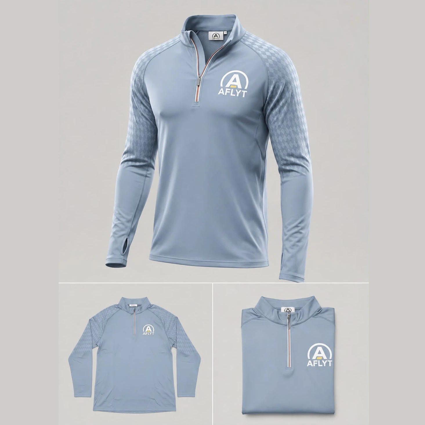 Mist Blue Long Sleeve Quarter Zip Running Top
